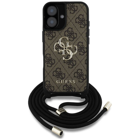 Original Handyhülle IPHONE 16 PLUS Guess 4G Big Logo Cord Stap Crossbody braun