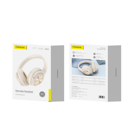 Foneng Słuchawki bluetooth BL51 (ANC + ENC) beżowe