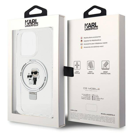 Original Case IPHONE 15 PRO MAX Karl Lagerfeld Hardcase Ring Stand Karl&Choupettte MagSafe white