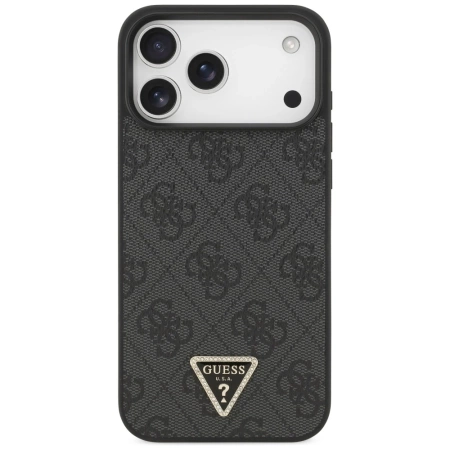 Etui Guess Leather 4G Triangle Strass MagSafe na iPhone 17 Pro Max - czarne
