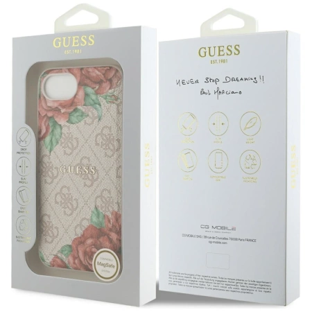 Guess 4G Flowers Print MagSafe iPhone 16e Hülle - Rosa