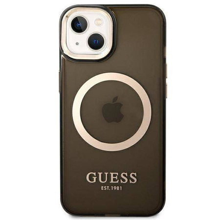 Guess Gold Outline Translucent MagSafe - Etui iPhone 14 (czarny)