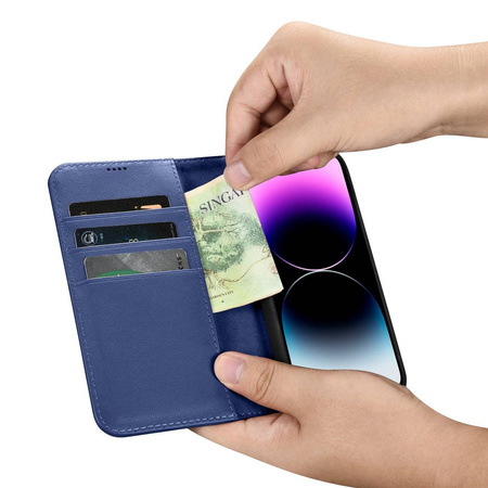 iCarer Wallet Case 2in1 iPhone 14 Pro Max Leder Flip Cover Anti-RFID blau (WMI14220728-BU)