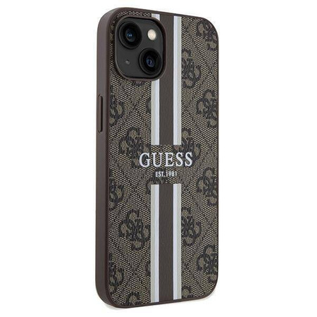 Guess nakładka do iPhone 15 6,1&quot; GUHMP15SP4RPSW HC MAGSAFE 4G PRINTED STRIPES brązowa