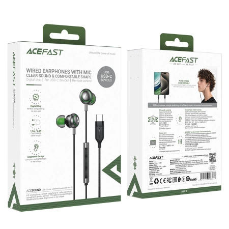 Acefast L5 Kabelgebundene In-Ear-Kopfhörer USB-C 1,2 m - Schwarz