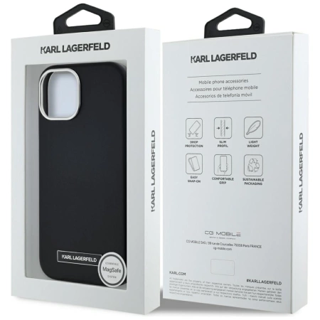 Karl Lagerfeld FW Metal Plate MagSafe iPhone 15 Hülle - Schwarz