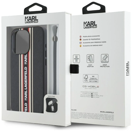 Etui Karl Lagerfeld Saffiano Athleisure Stripes Cord na iPhone 15 Pro Max - czerwone