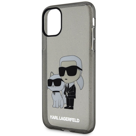 Original Handyhülle IPHONE 11 / XR Karl Lagerfeld Hardcase Gliter Karl&Choupette (KLHCN61HNKCTGK) schwarz