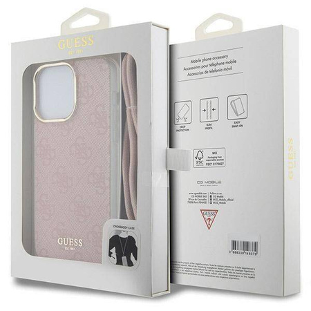 Guess nakładka do iPhone 15 Pro 6,1&quot; GUHCP15LHC4SEP HC CROSSBODY CORD 4G PRINT różowa