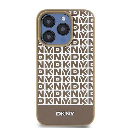 DKNY DKHMP15LPSOSPW iPhone 15 Pro 6.1" brązowy/brown hardcase Leather Printed Pattern Metal Logo MagSafe