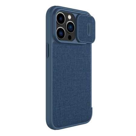 Nillkin Qin Cloth Pro Case etui do iPhone 14 Pro Max osłona na aparat kabura pokrowiec obudowa z klapką niebieski