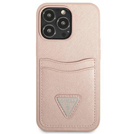 Schutzhülle IPHONE 13 PRO Guess Hardcase Saffianotriangle Logo Cardslot (GUHCP13LPSATPP) rosa