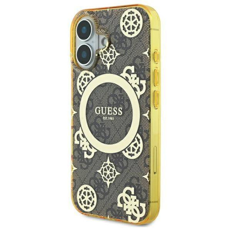 Original Handyhülle IPHONE 16 Guess Hardcase IML Peony On 4G Background MagSafe (GUHMP16SH4PYEEW) braun
