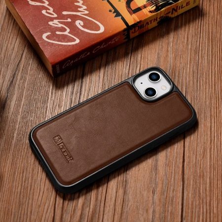 iCarer Leather Oil Wax etui pokryte naturalną skórą do iPhone 14 Plus (kompatybilne z MagSafe) brązowy (WMI14220719-BN)