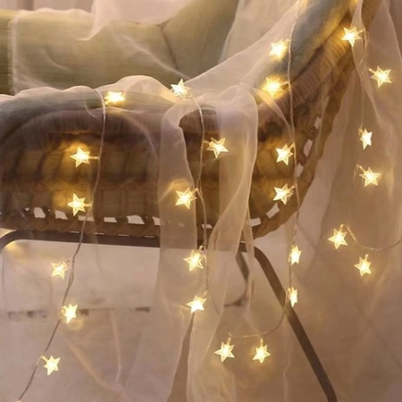 Lampki choinkowe LED snowflake/star - 6m/40 lampek ciepłe białe/warm white zasilane bat. 3xAA EHD-LS05