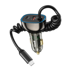 BWOO ładowarka samochodowa PD CC96C 1x USB-C 1x USB 30W + kabel USB-C - USB-C szara