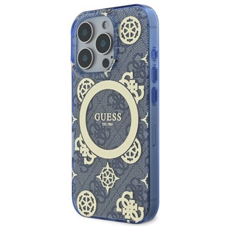 Original Handyhülle IPHONE 16 PRO Guess Hardcase IML Peony On 4G Background MagSafe (GUHMP16LH4PYEEB) blau