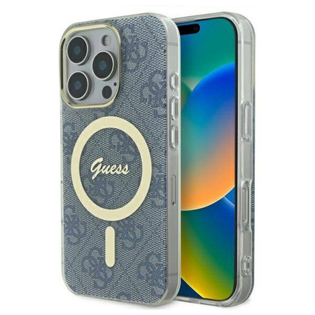 Original Handyhülle IPHONE 16 PRO Guess Hardcase IML 4G MagSafe (GUHMP16LH4STB) blau