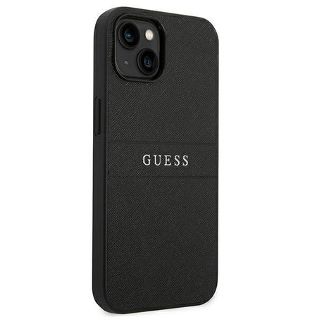Guess Saffiano Metal Logo Stripes - Etui iPhone 14 Plus (czarny)