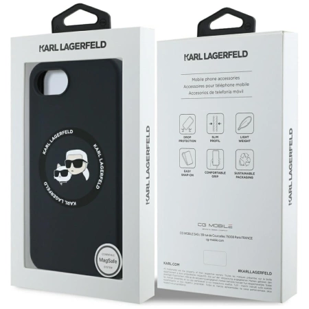 Etui Karl Lagerfeld Liquid Silicone Karl & Choupette Heads z MagSafe na iPhone 16e - czarne