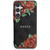 Original Handyhülle SAMSUNG GALAXY S25 Guess Leather 4G Flowers Print Metal Classic Logo MagSafe schwarz