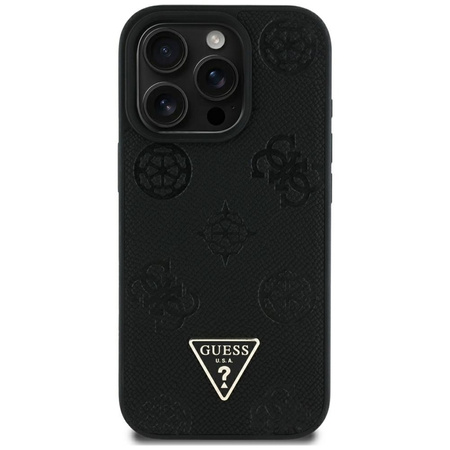 Guess Grained Hot Stamp Peony Triangle Logo MagSafe - Etui do iPhone 16 Pro Max (czarny)
