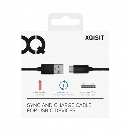 Xqisit kabel Cotton USB C 3.0 czarny/black 1.8m 27749
