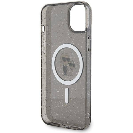 Karl Lagerfeld Karl&amp;Choupette Glitzer MagSafe Hülle für iPhone 15 – Schwarz