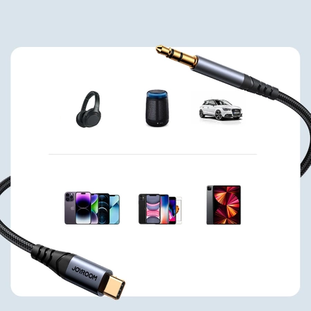 Joyroom kabel audio stereo AUX 3,5 mm mini jack - USB-C do telefonu 1,2m czarny (SY-A07)