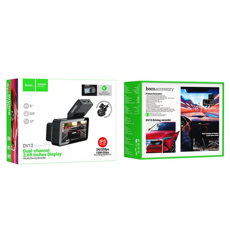 HOCO kamera samochodowa z wyświetlaczem 3,69" + kamera tylna 2K GPS DV12 srebrno szara
