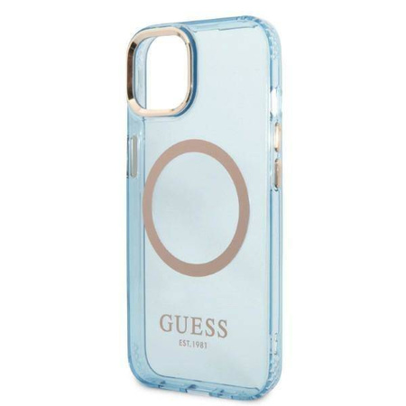 Original Handyhülle IPHONE 13 Guess Hard Case Gold Outline Translucent MagSafe (GUHMP13MHTCMB) blau