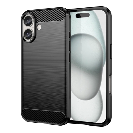 Carbon Case Silikonhülle für iPhone 16 Plus - Schwarz
