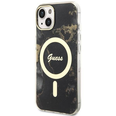 Guess, GUHMP14MHTMRSK iPhone 14 Plus 6,7" schwarz/schwarzes Hardcase Golden Marble MagSafe