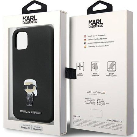 Karl Lagerfeld nakładka do iPhone 11 KLHCN61SMHKNPK czarna HC Silicone Ikonik Metal Pin