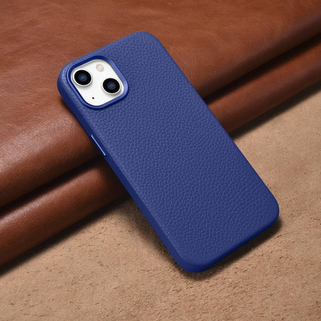 iCarer Case Leather genuine leather case for iPhone 14 Plus dunkelblau (WMI14220711-DB) (MagSafe compatible)