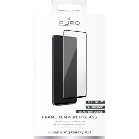 PURO Frame Tempered Glass - Szkło ochronne hartowane na ekran Samsung Galaxy A51 (czarna ramka)