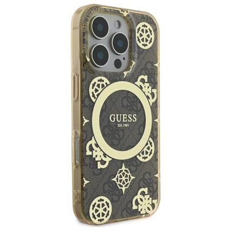 Original Case IPHONE 16 PRO Guess Hardcase IML Peony On 4G Background MagSafe (GUHMP16LH4PYEEW) brown