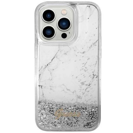 Guess GUHCP14LLCSGSGH iPhone 14 Pro 6,1" weiß/weißes Hardcase Liquid Glitter Marble