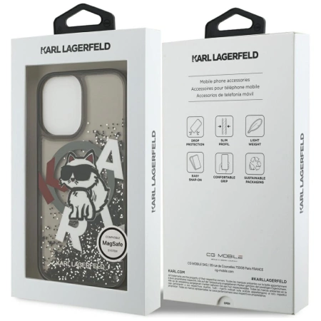 Etui Karl Lagerfeld Liquid Glitter Choupette Logo MagSafe na iPhone 17 - czarne