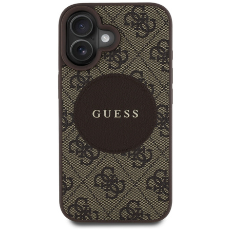 Original Handyhülle IPHONE 16 Guess 4G Circle Classic Logo MagSafe braun