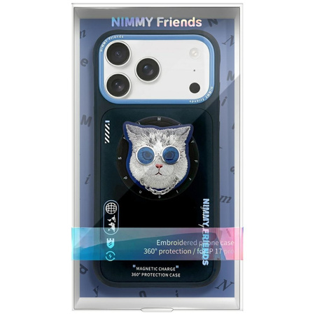 Etui Nimmy Glasses Cool Cat MagSafe do   iPhone 17 Pro czarno niebieski