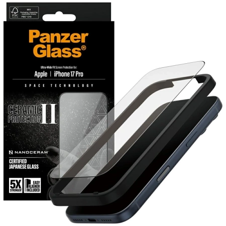 Szkło ceramiczne PanzerGlass Ceramic II Ultra-Wide Fit EasyAligner na iPhone 17 Pro
