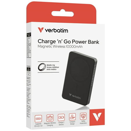 Powerbank Verbatim Charge n Go            Essentials 10000mAh Magnetic Wireless czarny 32227