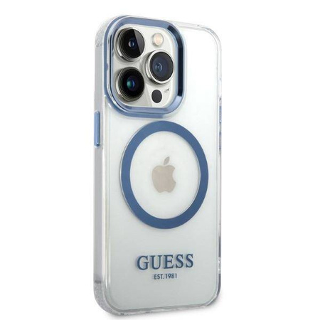 Guess nakładka do iPhone 13 Pro Max 6,7" GUHMP14XHTRMB niebieska HC Magsafe Metal Outline