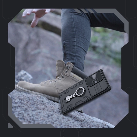 Nillkin CamShield Armor Pro Case etui Samsung Galaxy S23 Ultra pancerny pokrowiec z osłoną na aparat ring podstawka czarne