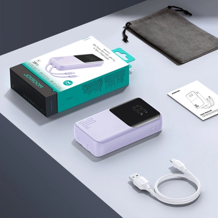 Joyroom Powerbank 30 W 10000 mAh mit integrierten Lightning und USB-C-Kabeln lila (JR-PBC06)