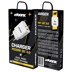 MOONX wall charger MC07 PD 33W 1xUSB-C + 1xUSB QC3.0 White