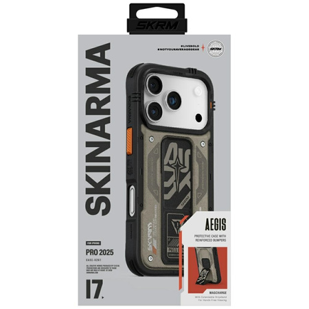 Etui Skinarma Aegis do iPhone 17 Pro     Magnetic Charging + Grip Stand szary