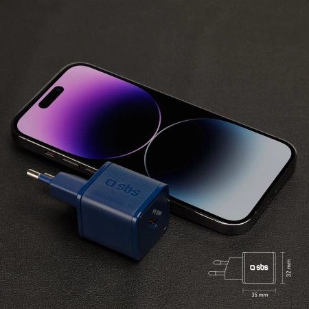 SBS TETRGAN1C20B 20W GaN Wall Charger with Power Delivery - Blue