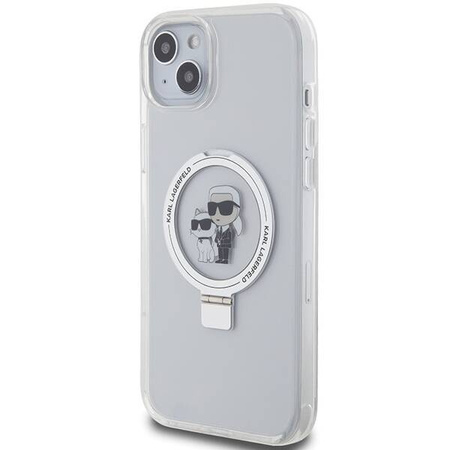 Oryginalne Etui IPHONE 15 PLUS / 14 PLUS Karl Lagerfeld Hardcase Ring Stand Karl&Choupettte MagSafe białe